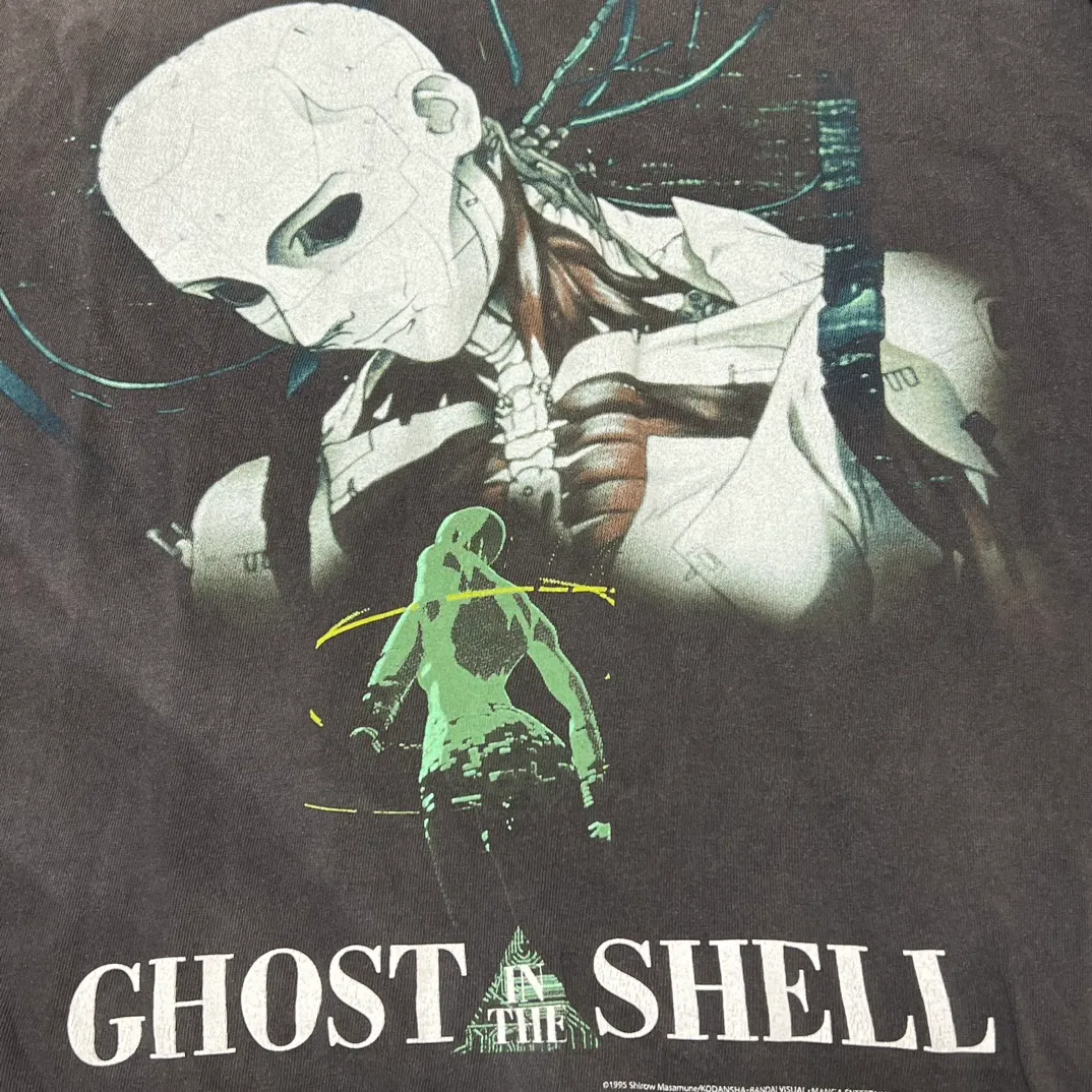 SAINT Mxxxxxx × GHOST IN THE SHELL Ghost in the Shell GS_LS TEE/GITS/BLK Big IP Ghost in the Shell co-branded model Motoko Kusanagi takes a bath Retro distressed long sleeves Ready-to-wear Assute dyeing All parts of the horse spray fade/replacement fade Correct accessories Joint LOGO wash mark/main mark/cherub mark Super complex printing reproduction Super long drawing/pattern making cycle Handmade graffiti made dirty